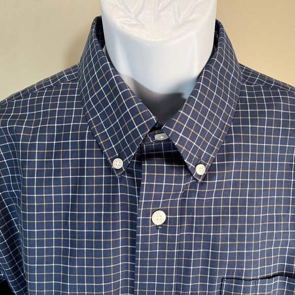 NWT Duluth Trading Co. Men's blue & khaki check Wrinkle Resistant shirt Large L - Picture 1 of 5